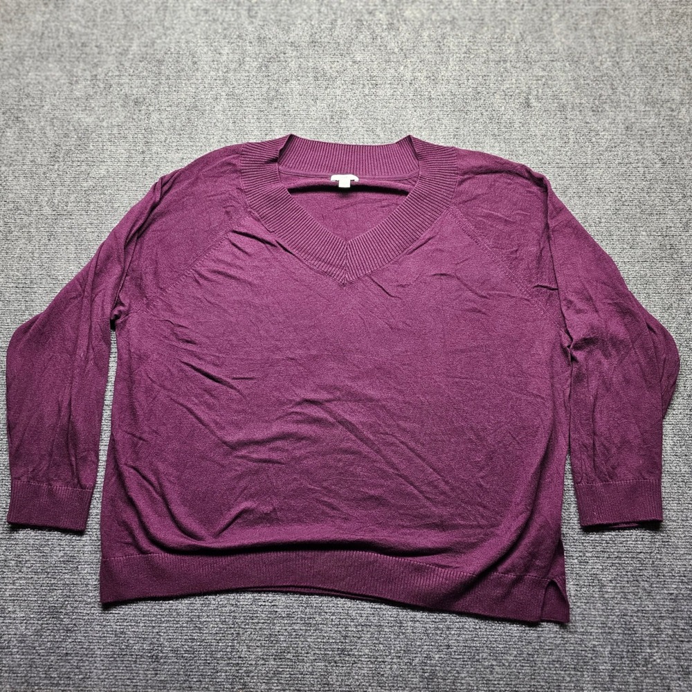 J. Jill Womens 2X Plum Purple Cotton Blend V-Neck Raglan Sweater SSW276461